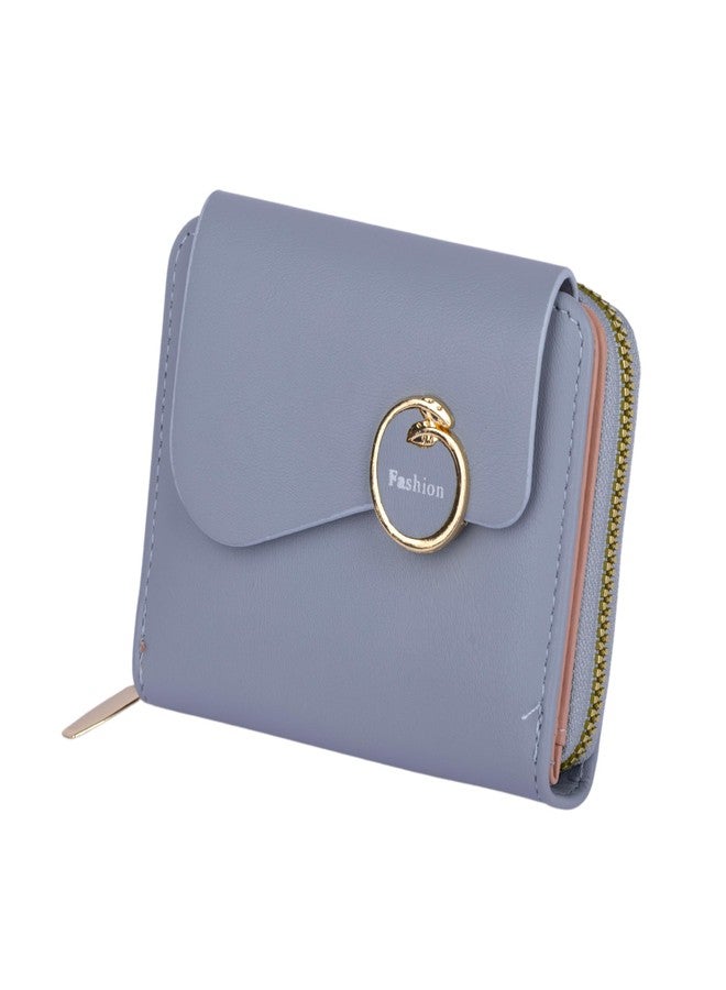 NISHAJ Small Bifold Wallet for Women with Zipper Coin Pocket & Card Holder | Compact PU Leather Purse with Snap Closure & Multi-Function Compartments | Stylish Travel Mini Wallet for Girls, (Blue) - Image 1